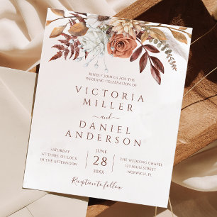 Budget Boho Fall Floral Foliage Wedding Invitation