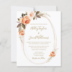 Budget Boho Fall Floral Orange Wedding Invitation
