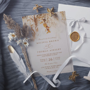 Budget Boho Fall Flowers Rustic QR Code Wedding Invitation