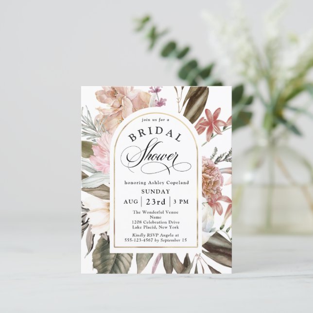 Budget Boho Floral Bridal Shower Invitation (Standing Front)