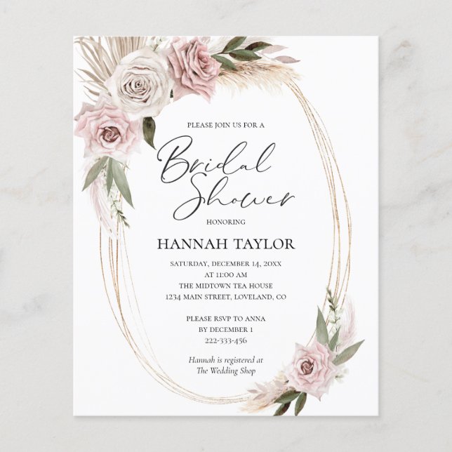 Budget Boho Floral Bridal Shower Invite (Front)