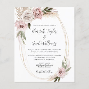 Budget Boho Floral Pampas Grass Wedding Invitation
