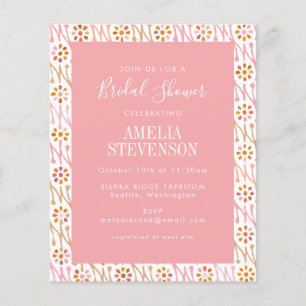 Budget Boho Floral Rose Pink Bridal Shower Invite