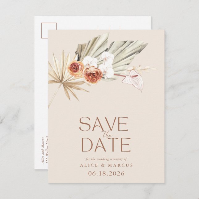 Budget Boho Floral Wedding Save The Date Announcement Postcard (Front/Back)