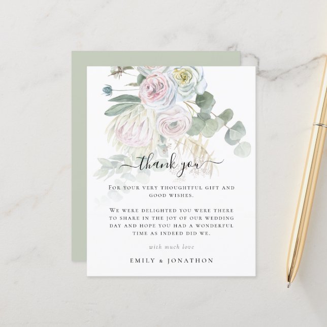 Budget Boho Florals Eucalyptus Wedding Thank You (Front/Back In Situ)