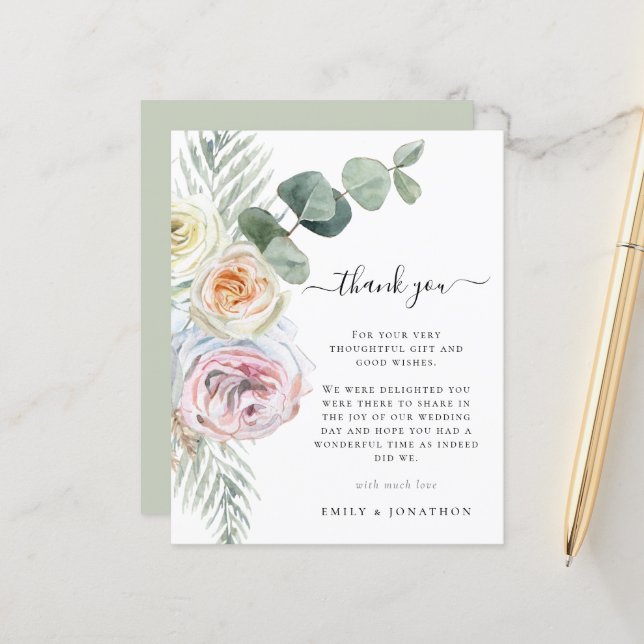 Budget Boho Florals Foliage Wedding Thank You (Front/Back In Situ)