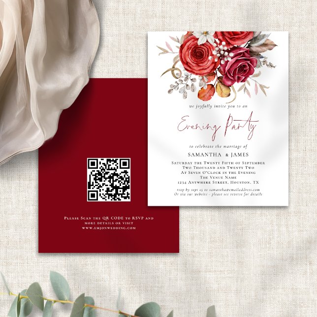 Budget Boho Florals QR Code Wedding Evening Party (Front and back view)