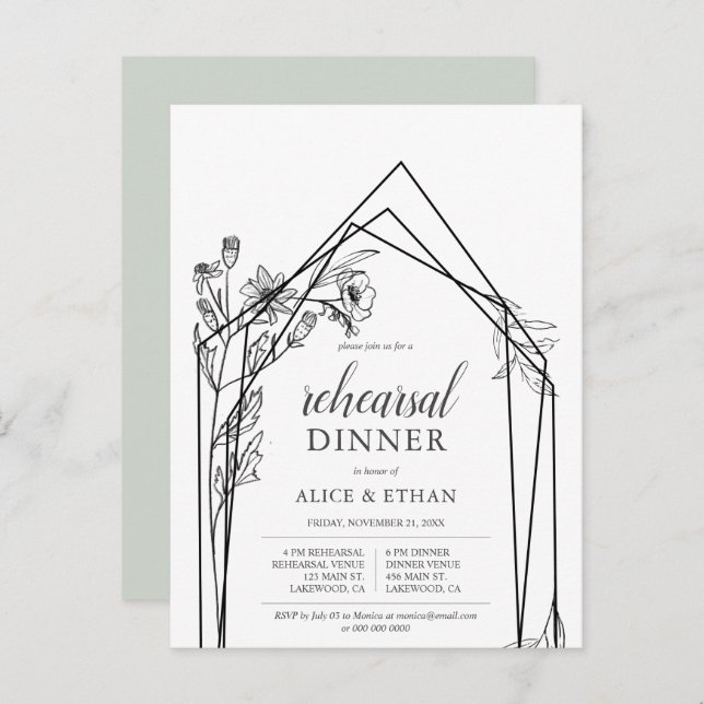 Budget Boho Flowers Geometric Rehearsal Dinner Invitation Postcard (Front/Back)