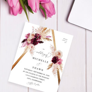 Budget Boho Frame Pink Pampas Grass Floral Wedding Flyer