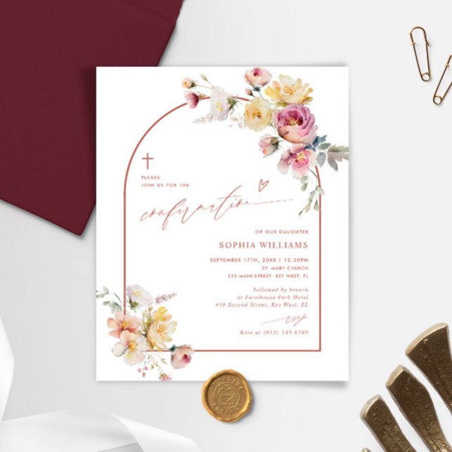 Budget Boho Garden Rose Confirmation Invitation (Creator Uploaded)