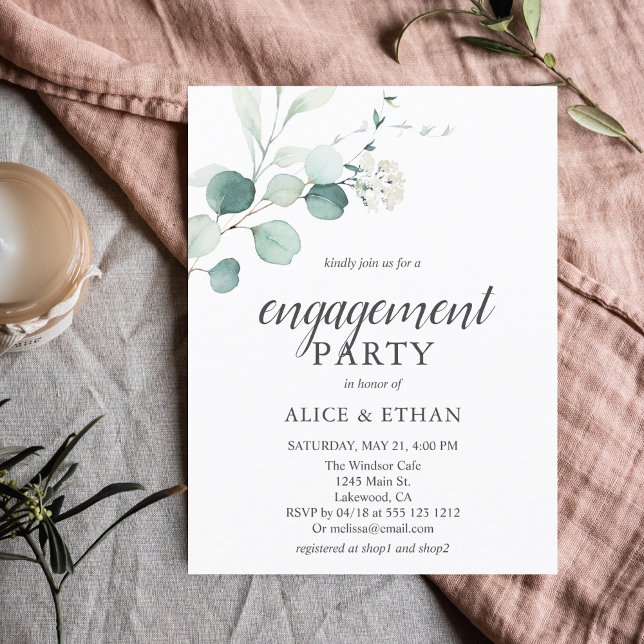 Budget Boho Greenery Eucalyptus Engagement Party Invitation Postcard (Creator Uploaded)