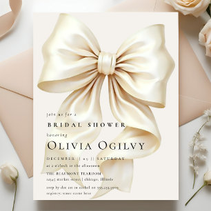 Budget Boho Ivory Cream Bow Bridal Shower Invite 