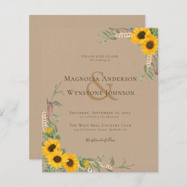 BUDGET Boho Kraft Sunflower Wedding (Front/Back)