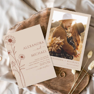 Budget Boho Modern Floral Wedding Invitations Flyer