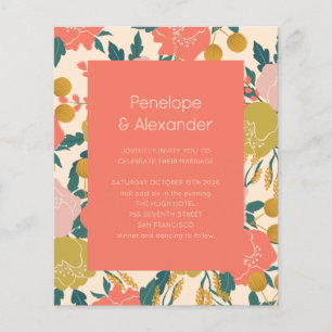 Budget Boho Orange Botanical Wedding Invitation