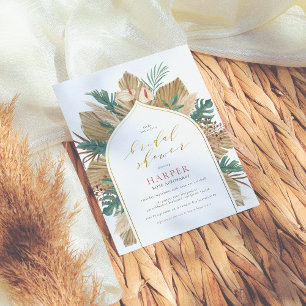 Budget Boho Palm & Pampas Gold Arch Bridal Shower