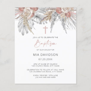 Budget Boho Palm Pink Pampas Baptism Invite Flyer