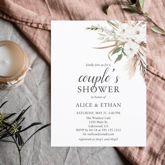 Budget Boho Pampa Grass Greenery Couple Shower Inv Invitation Postcard (Creator Uploaded)