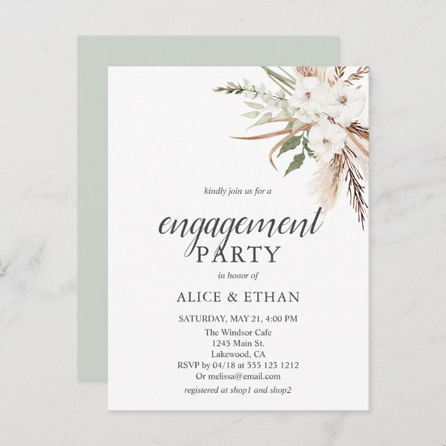 Budget Boho Pampa Grass Greenery Engagement Party  Invitation Postcard (Front/Back)