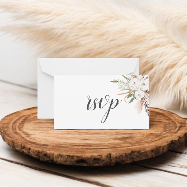  Budget Boho Pampa Grass Greenery Wedding RSVP Card (Creator Uploaded)