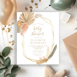 Budget Boho Pampas Grass Baby Shower Invitation