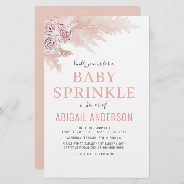 Budget Boho Pampas Grass Baby Sprinkle Invitation (Front/Back)