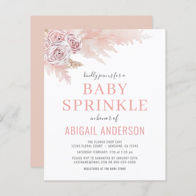 Budget Boho Pampas Grass Baby Sprinkle Invitation (Front/Back)