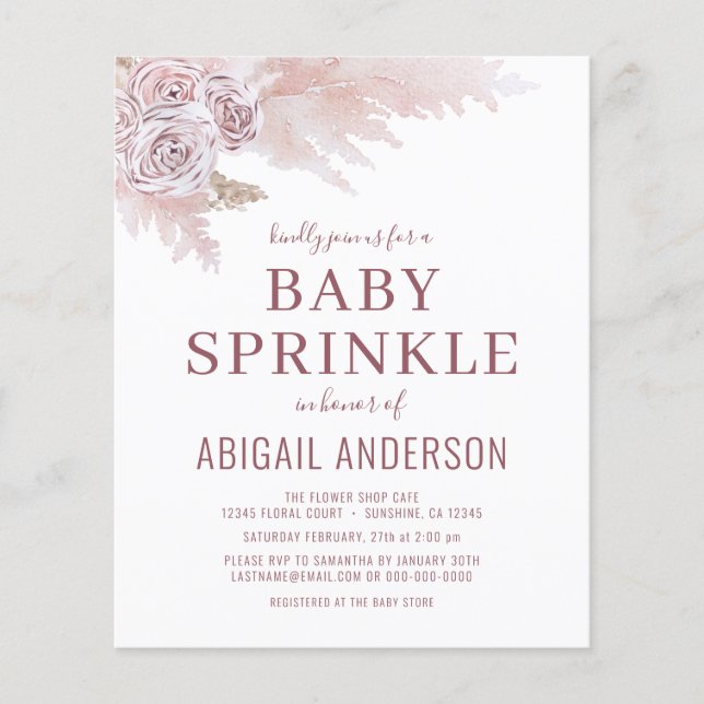 Budget Boho Pampas Grass Baby Sprinkle Invitation  Flyer (Front)