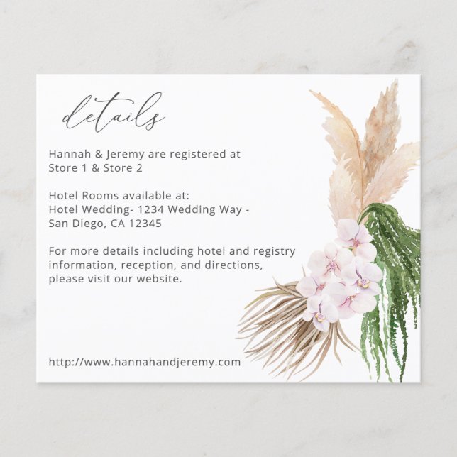 Budget Boho Pampas Grass Beach Floral Details Flyer (Front)