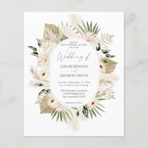 Budget Boho Pampas Grass & Beige Floral Wedding Flyer