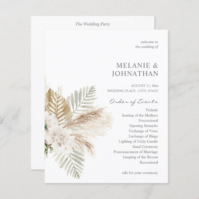 Budget Boho Pampas Grass & Beige Wedding Ceremony  (Front/Back)