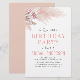 Budget Boho Pampas Grass Birthday Party Invitation