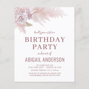 Budget Boho Pampas Grass Birthday Party Invitation Flyer