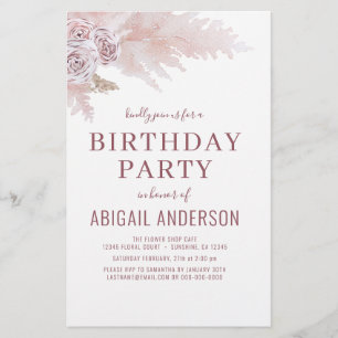 Budget Boho Pampas Grass Birthday Party Invitation Flyer