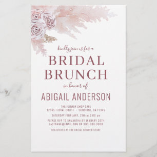 Budget Boho Pampas Grass Bridal Brunch Invitation  Flyer