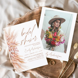 Budget Boho Pampas Grass Bridal Shower Invitation