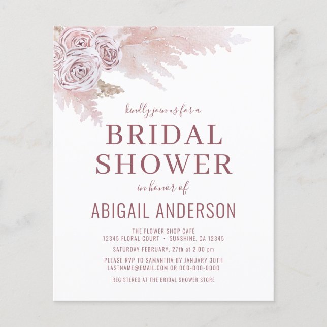 Budget Boho Pampas Grass Bridal Shower Invitation  Flyer (Front)