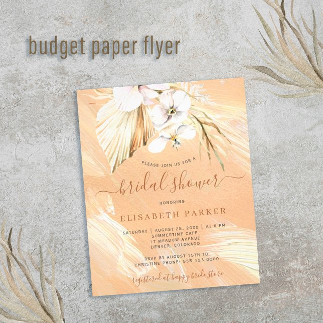 Budget boho pampas grass bridal shower invitation flyer (Creator Uploaded)