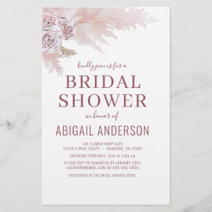 Budget Boho Pampas Grass Bridal Shower Invitation  Flyer