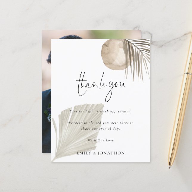 Budget Boho Pampas Photo Wedding Thank You (Front/Back In Situ)