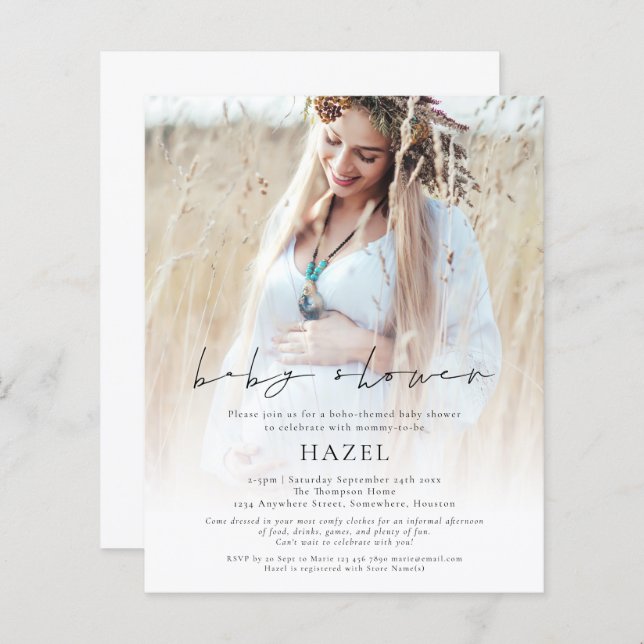 Budget Boho Photo Overlay Script Baby Shower (Front/Back)