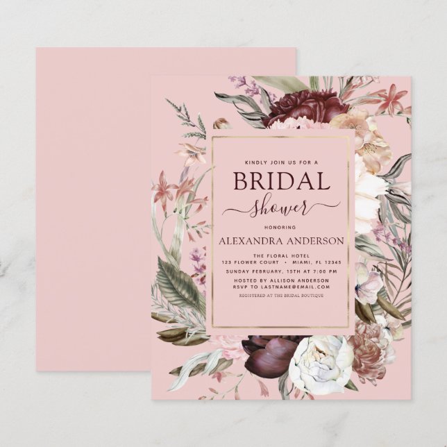 Budget Boho Pink Burgundy Bridal Shower (Front/Back)