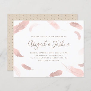 Budget Boho Pink Watercolor Feathers Wedding