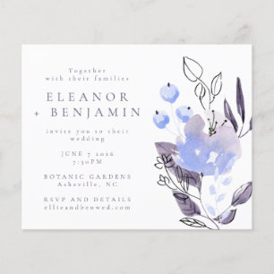 Budget Boho Purple Blue Floral Wedding Invitation