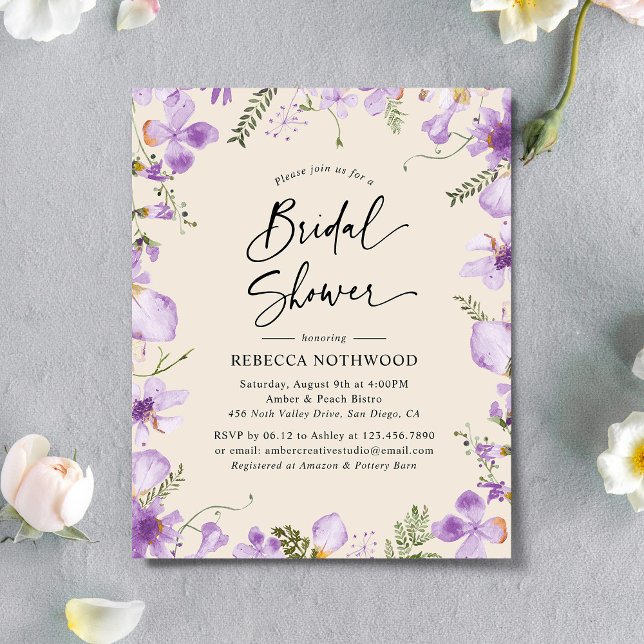 Budget Boho Purple Bridal Shower Invitation  (Creator Uploaded)