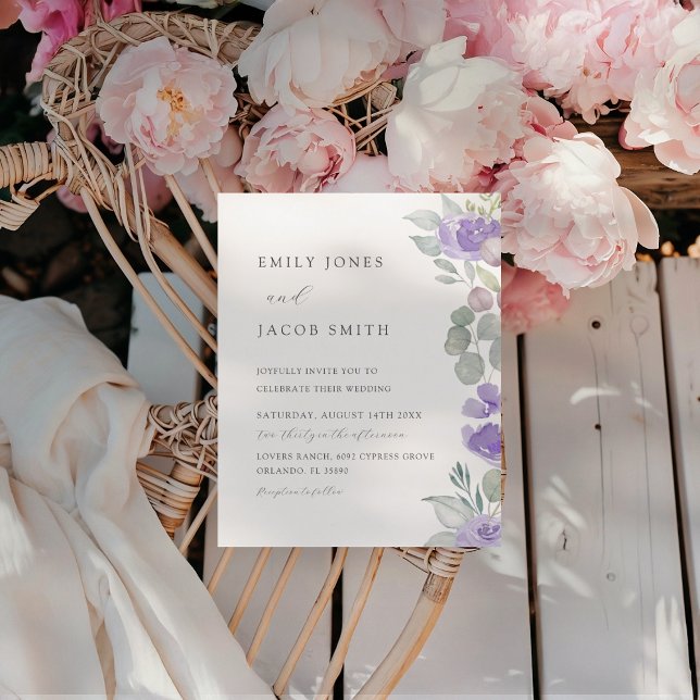 Budget Boho Purple Eucalyptus Wedding Invitation (Creator Uploaded)