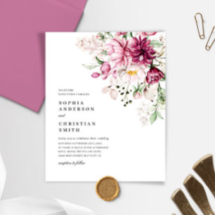 Budget Boho Purple & Pink Peonies Wedding Invite