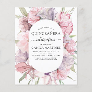 Budget Boho Purple Quinceañera Dusty Pink Floral Flyer