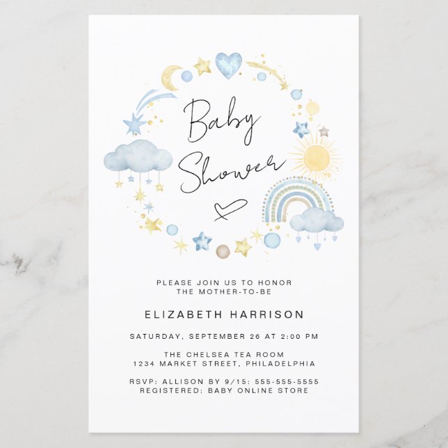 Budget Boho Rainbow Baby Boy Shower Invitation (Front)