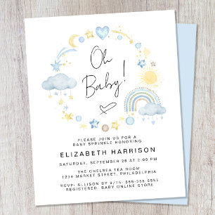 Budget Boho Rainbow Baby Boy Sprinkle Invitation